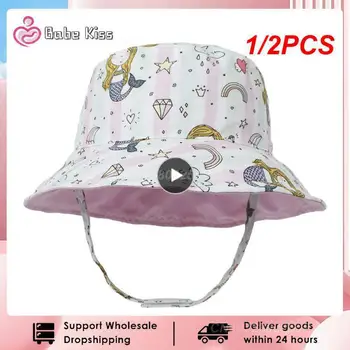 1 /2ШТ Детская шляпа, летняя кепка с принтом для мальчиков и девочек, детские солнцезащитные кепки, мультяшные детские шапочки от 0 месяцев до 5 лет UPF 50 + Ведро