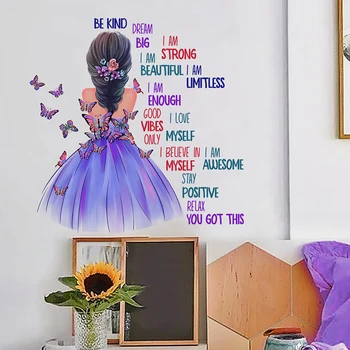 1 шт. Наклейки на стену в английском стиле с бабочкой для маленькой девочки, самоклеящиеся Наклейки из ПВХ для домашнего декора гостиной, спальни, наклейки на стены