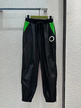 2023 Новые женские модные Удобные черно-зеленые спортивные повседневные брюки для бега в стиле Пэчворк Женские