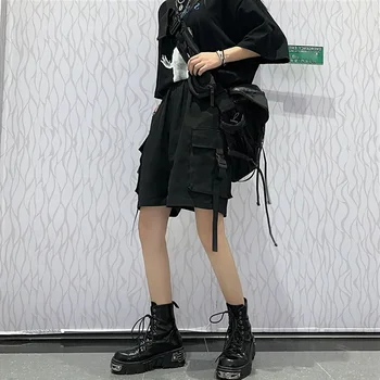 2023 Черные шорты-карго, женская летняя уличная одежда, пара широких шорт, женские брюки Harajuku с большими карманами, брюки до колен 4Xl