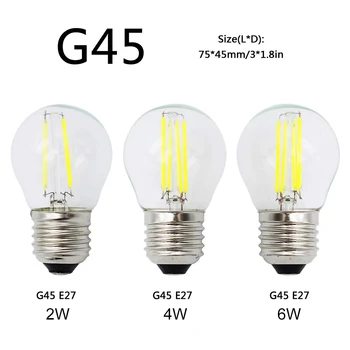 220V G45 Винтовая База Ретро Лампа Эдисона Заменить 20 Вт 40 Вт 60 Вт Лампы Накаливания 2 Вт 4 Вт 6 Вт E27 Старинные Светодиодные Лампы Накаливания Белого цвета