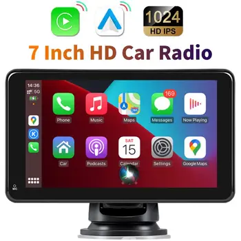 7-дюймовый портативный автомобильный радиоприемник высокой четкости, интеллектуальная проекция, беспроводной Carplay Android Auto FM-радио, Bluetooth Mirrorlink, MP5-плеер с камерой