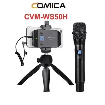 Comica CVM-WS50H Ручной Микрофон UHF Беспроводной Микрофон 6 Каналов Конденсаторный Микрофон Со Штативом Для iPhone Samsung Android
