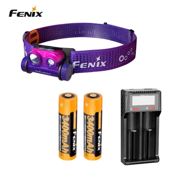 Fenix HM65R-DT 1500 люмен Перезаряжаемый налобный фонарь для бега по тропе фиолетовый + зарядное устройство D2 + аккумулятор 2x3400 мАч