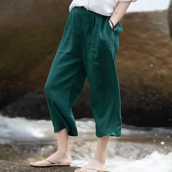 Johnature 2023, Летние женские Новые Оригинальные льняные прямые брюки, модные повседневные винтажные однотонные брюки с эластичным поясом