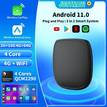 JUSTNAVI CarPlay Smart Ai Box Плюс Android 11 Беспроводной CarPlay Android Auto YouTube Netflix IPTV Адаптер Автомобильная Интеллектуальная Система