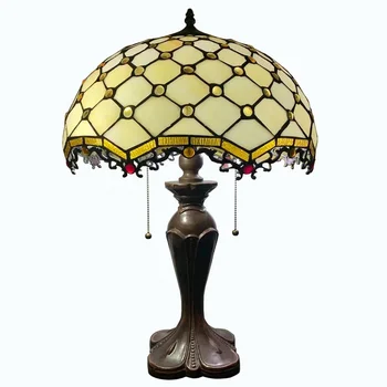LongHuiJing 16-Дюймовая Настольная лампа из витражного стекла Jewel Tiffany Настольная лампа из красного дерева и бронзы