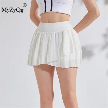 MyZyQg спортивная короткая юбка с высокой талией, летняя женская юбка для фитнеса, йоги, быстросохнущая, ультракороткая, трапециевидная, плиссированная юбка для тенниса, бадминтона