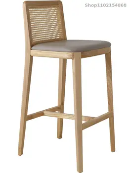 Барный стул в стиле Ваби-саби остров из массива дерева ротанг высокий барный стул простой ресторан молочная чайная комната высокий стул винный остров бар