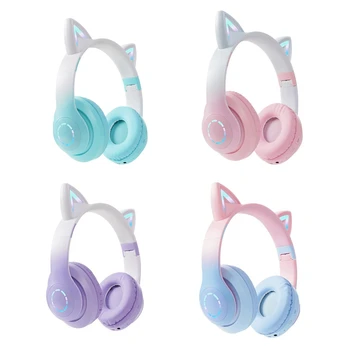 Беспроводные наушники с милыми кошачьими ушками для девочек, стереомузыкальные гарнитуры TWS Bluetooth с микрофоном, прочный 5.0 B