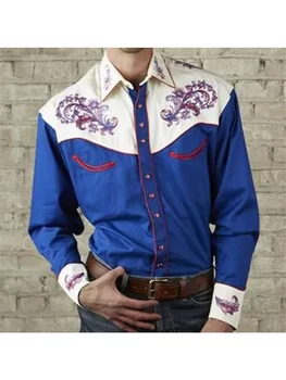 Весенне-осенняя новая мужская модная рубашка с вышивкой в западном стиле, свободная повседневная рубашка с длинным рукавом, модная вышивка