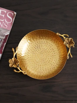Декоративная тарелка для хранения цветов сливы в стиле ретро с рисунком латунного молотка ручной работы, фруктовая тарелка, ювелирная тарелка, креативное украшение