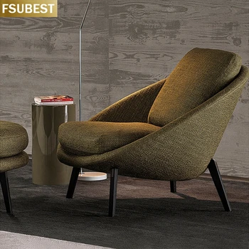 Дизайнерская мебель FSUBEST Для гостиной Односпальные Диваны Ткань Италия Стиль Деревянные Ножки Кресло для отдыха с пуфиком