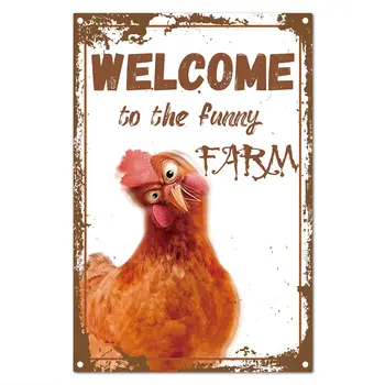 Добро пожаловать на Забавную металлическую вывеску фермы с рисунком цыпленка, металлические жестяные вывески, Гараж, фермерский дом, сад, бар, дверь в ванную, украшения двора