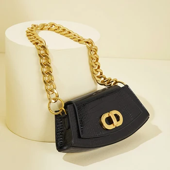 Женская Новая роскошная Золотая цепочка, универсальная сумка, модная кожаная сумка с каменным узором, маленькая сумка подмышками