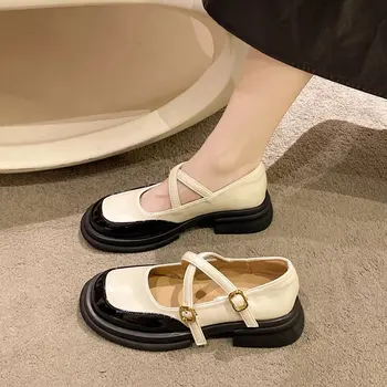 Женская обувь Mary Jane на платформе и массивном каблуке 2023 Летняя новая неглубокая обувь для женщин Студенческие туфли-лодочки в стиле ретро