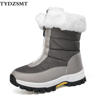 Женские ботинки TYDZSMT, водонепроницаемая плюшевая теплая обувь на платформе, модные женские зимние ботинки до середины икры, нескользящая зимняя серая обувь на молнии