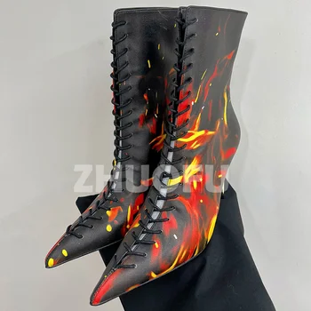 Женские полусапожки, весна-осень 2023, новые женские ботинки из натуральной кожи с острым носком, модные привлекательные туфли на высоком каблуке