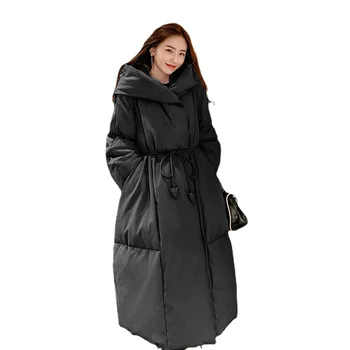 Женский пуховик длиной до колен, модное пальто свободного кроя, зимнее