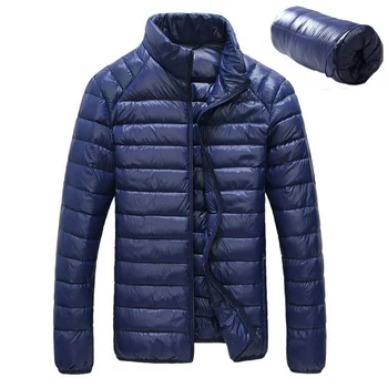 Зимняя мужская куртка на утином пуху с содержанием 90% пуха, тонкие ультралегкие зимние однотонные парки с длинным рукавом, пальто
