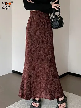 Корейская модная однотонная плиссированная юбка 