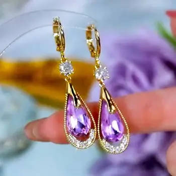 Корейский модный фиолетовый кристалл с серьгами в форме капли воды для женщин, романтический подарок на свадьбу, вечеринку, юбилей, ювелирные изделия