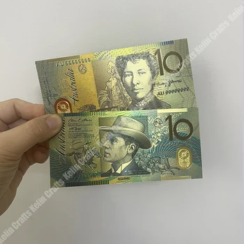 Красивые знаменитые австралийские поэты ЭБ Банджо Патерсон и Мэри Гилмор, сувенирные золотые банкноты номиналом 10 австралийских долларов