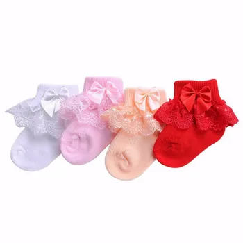 Кружевные детские носки с бантом, хлопковые носки для новорожденных девочек, милые носки в стиле принцессы для малышей, детские аксессуары для детей