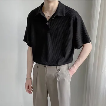 Легкая мужская рубашка поло в зрелом стиле с короткими рукавами, летний тонкий модный бренд, мужской топ с короткими рукавами, Корейская версия футболки с отворотом