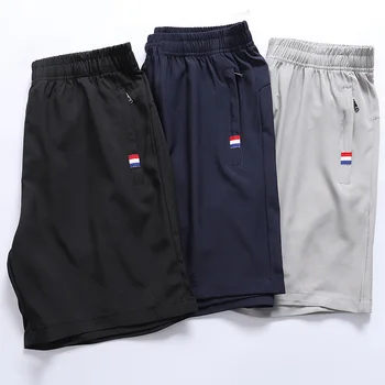 Летние мужские шорты Ice Silk, Свободные спортивные брюки, классические трехцветные брюки с карманом на молнии, бермуды, пляжные брюки большого размера M-8XL