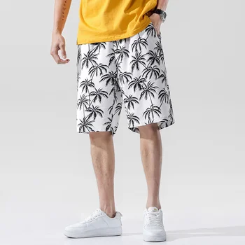 Летние мужские шорты с завязками на талии Модные свободные пляжные бермуды с цветочным принтом Короткие Удобные и дышащие 5XL