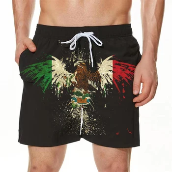 Летняя мужская мода 2023, Пляжные шорты, Крутое 3D, Мексиканский флаг, Птичий узор, Харадзюку, Большие повседневные размеры