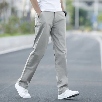 Летом 2023 года Новые мужские повседневные брюки из тонкого хлопка цвета хаки, деловые однотонные стрейчевые брюки, Брендовые мужские серые Большие размеры 40 42