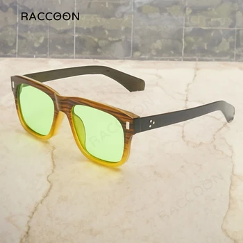 Модные квадратные солнцезащитные очки, женские очки с прозрачными океанскими линзами в стиле ретро, Винтажные заклепки, мужские солнцезащитные очки в стиле панк классического зеленого оттенка