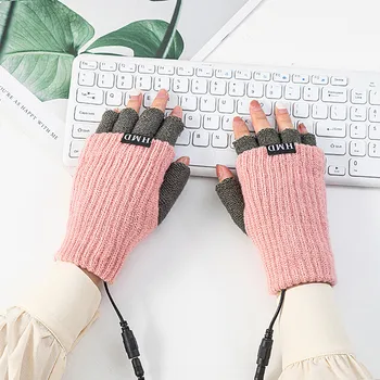 Модные перчатки с подогревом, перчатки USB для креативных взрослых, теплые толстые зимние Мужские и женские перчатки с подогревом и зарядкой