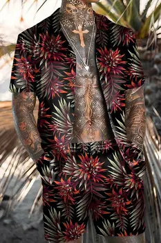 Мужская леопардовая рубашка с пятью точками, шорты со свободной талией, костюмы, летняя гавайская рубашка, уличная 3D-печать с цветочной птицей, короткие рукава