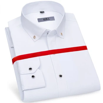 Мужская рубашка с длинным рукавом, Корейский воротник на пуговицах, вечерние офисные деловые рубашки, сплошной цвет, белый, синий, обычная посадка