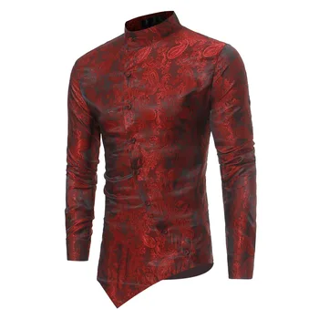 Мужская рубашка с неправильным подолом Роскошные дизайнерские вечерние деловые рубашки с длинным рукавом, мужские топы с китайским темным рисунком