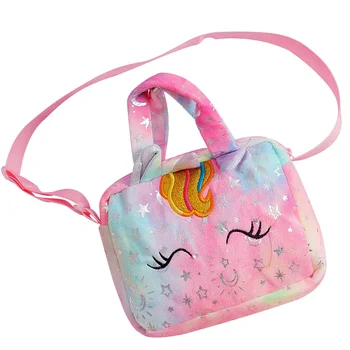 Мультяшная плюшевая сумка-тоут с единорогом на плечо для маленьких девочек, подарок на день рождения для детей через плечо