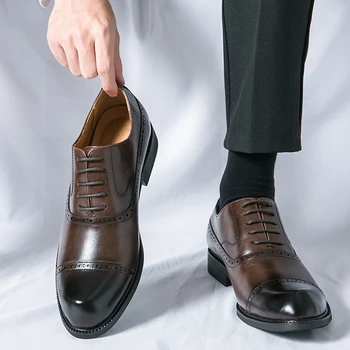 Новые коричневые мужские туфли-дерби, деловая мужская официальная обувь на шнуровке с круглым носком, Бесплатная доставка, Размер 38-46, мужская обувь