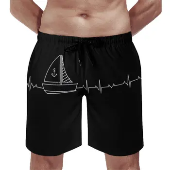 Парусные шорты Funny Sailor Board с сердцебиением, повседневные пляжные короткие брюки, мужские плавки для бега с рисунком, быстросохнущие плавки в наличии