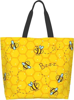 Пляжная холщовая сумка Bee, повседневная сумка через плечо, многоразовая сумка для покупок, сумка для покупок, подарки для женщин и девочек