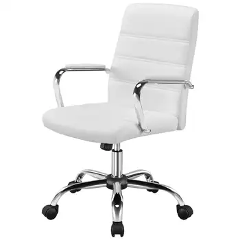 Поворотное офисное кресло из искусственной кожи с регулируемой средней спинкой, Компьютерное кресло, Подъемное кресло для домашнего офиса, Вращающееся кресло