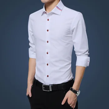 Разборчивая Повседневная Социальная Официальная рубашка Мужская рубашка с длинным рукавом Деловая тонкая офисная рубашка мужские хлопковые мужские рубашки белого цвета