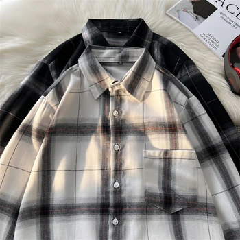 Рубашка с длинными рукавами Harajuku, мужская осенняя мода, однобортные блузки Оверсайз, уличная одежда с лацканами, Мужская рубашка, пальто