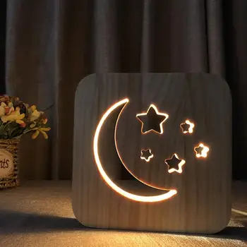 Светильники, деревянная звезда, Луна, выдалбливают лампу, светодиодный USB-ночник, настольная лампа для детской спальни, украшение для праздничной вечеринки