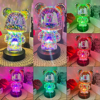 Светодиодный 3D красочный атмосферный светильник с изменяемым цветом Kawaii Bear с пультом дистанционного управления, романтичный для декора прикроватной тумбочки в гостиной