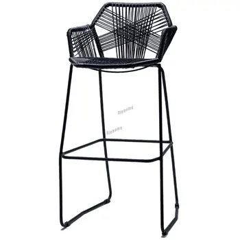 Скандинавские барные стулья Креативный барный стул из ротанга Кресло со спинкой из ротанга Кресло на открытом Воздухе Стул для балкона Железный Современный минималистский барный стул D