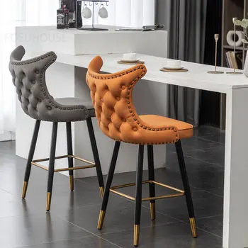 Скандинавские дизайнерские барные стулья Креативный гостиничный барный стул со спинкой Простые барные стулья Стулья для отдыха на кухне Высокий барный стул для приема гостей