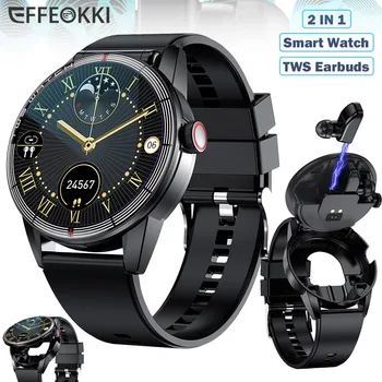 Смарт-часы EFFEOKKI R6 Наушники 2 в 1 Беспроводные Bluetooth TWS Наушники Гарнитура для вызова водонепроницаемых спортивных смарт-часов для измерения артериального давления